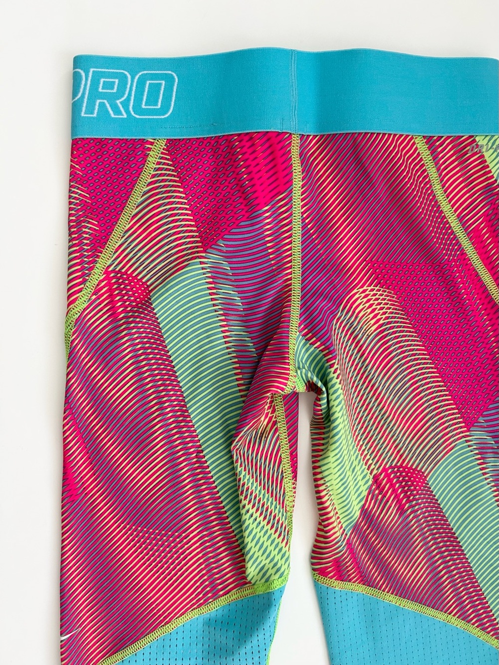 Nike Pro Bright Multicolor Pattern Cropped Leggings - Teal, Pink & Lime M 10/12 - Picture 6 of 6